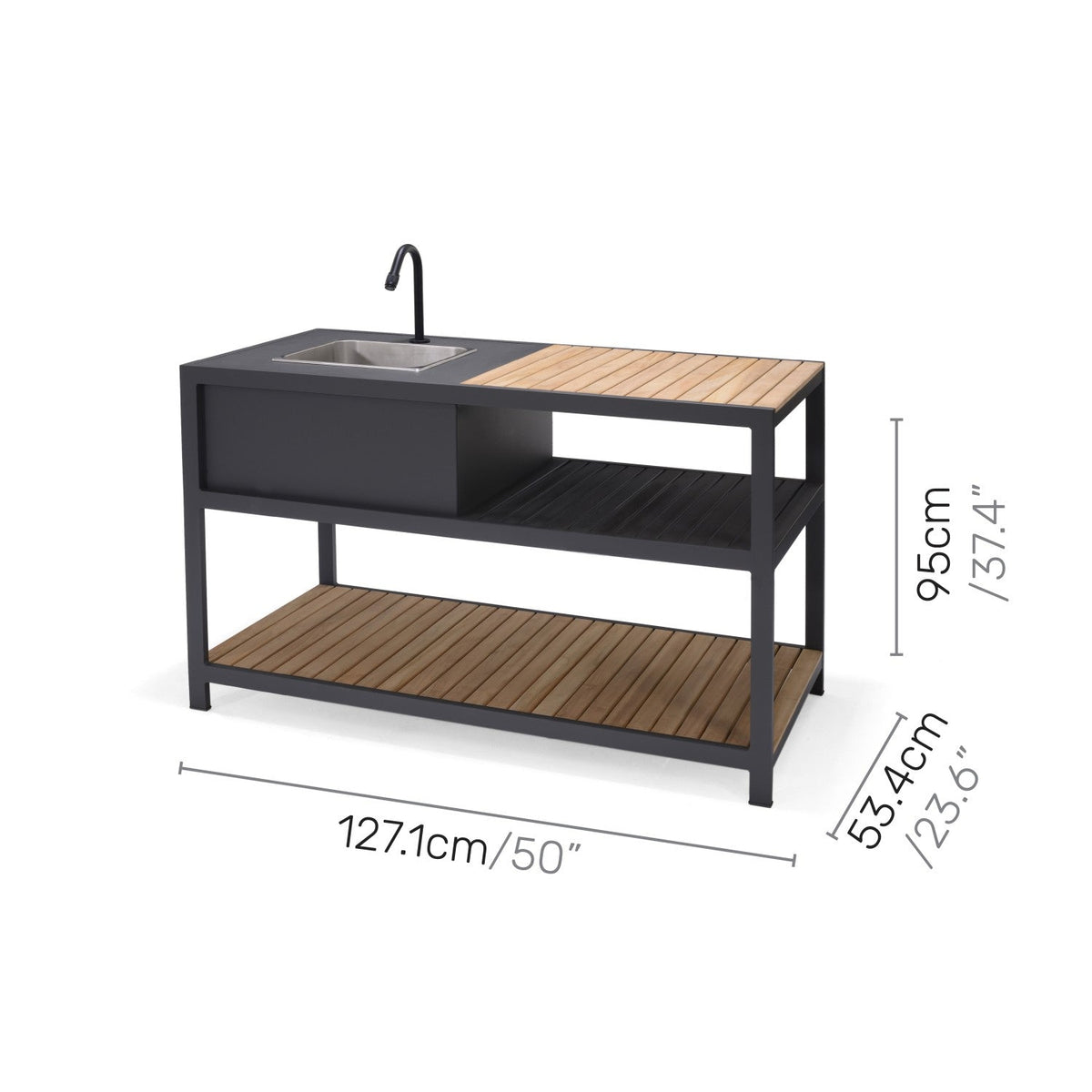 Amber Outdoor Kitchen | Aluminum & Teak | Stainless Steel Sink, Tap Connections & Cover Included | LifestyleGarden