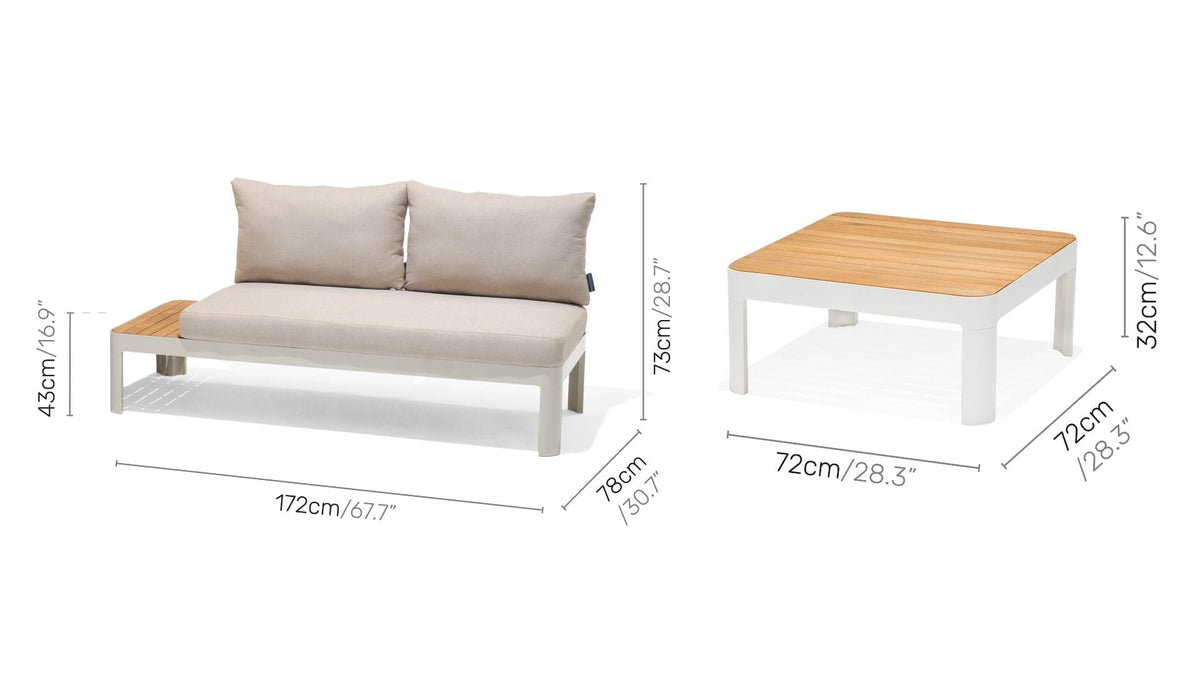 Portals Modular Outdoor Sofa 3-Piece Set | Aluminum & FSC Teak | Olefin Cushions | LifestyleGarden