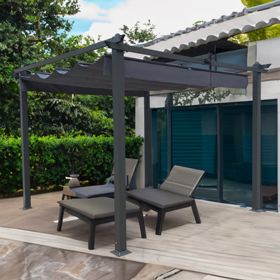 10' x 10' Outdoor Retractable Pergola with Canopy | Aluminum Frame, Gray