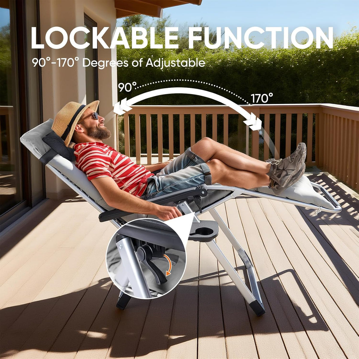 Zero Gravity Recliner Chair | Foldable Patio Lounge Chair with Cup Holder Tray and Removable Cushion | Gray or Black