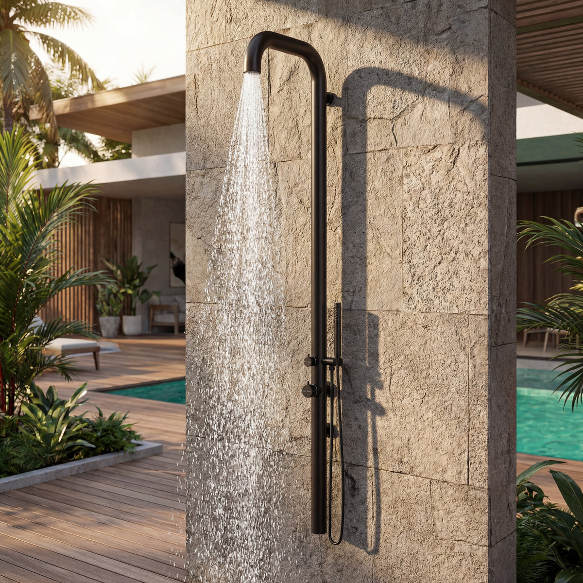 Altura Wall Mounted Outdoor Shower with Handheld | PVD Black | 316 Outdoor Showers