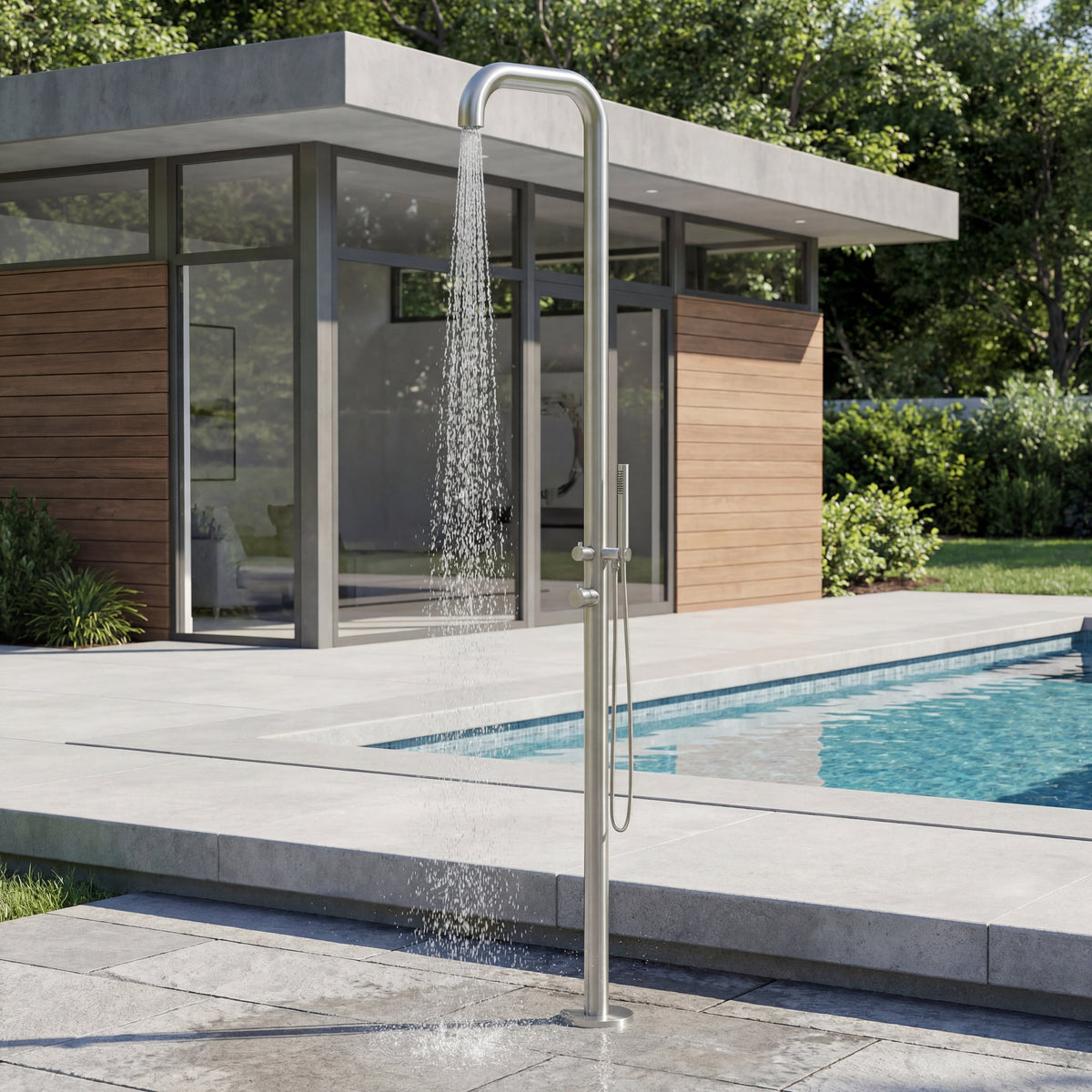 Cascade Freestanding Outdoor Shower with Handheld | Brushed | 316 Outdoor Showers