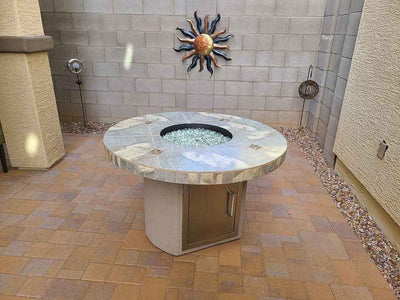 Bahama Outdoor Fire Table | 35,000 BTU Round Dining Height | LP or Natural Gas | Patio Elegance