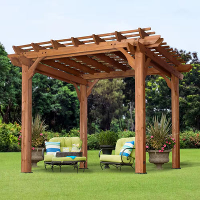 Backyard Discovery 10' x 10' All-Cedar Pergola | 100 MPH Wind Rated, Pre-Cut & Pre-Stained | Traditional Shade Structure