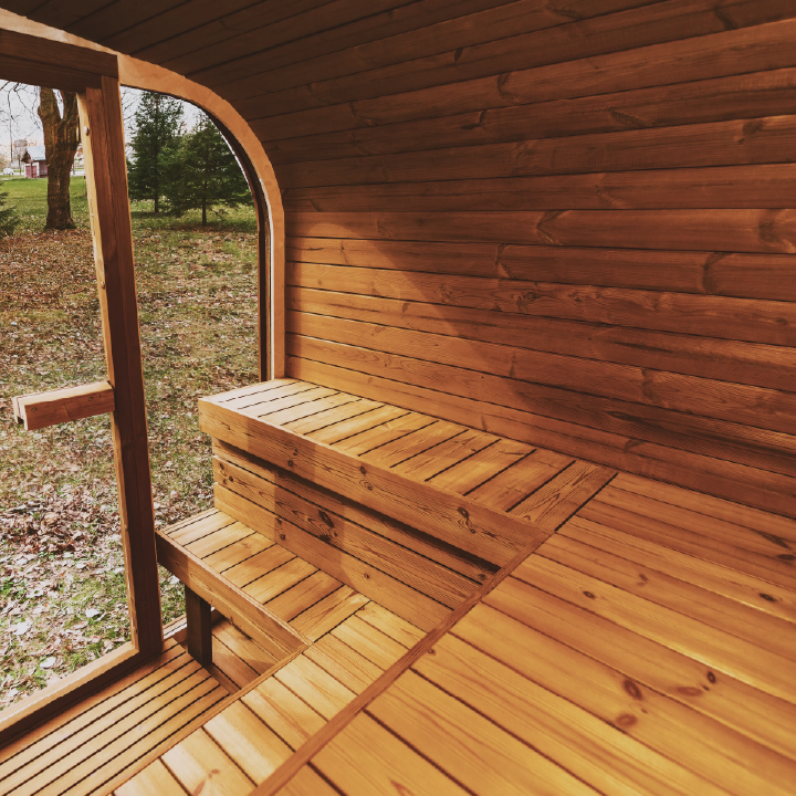 Mande MW12 ThermoWood Outdoor Sauna | 376 lbs, Large Windows, LED, Choice of Harvia Heater | Free Shipping
