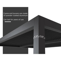 Gray Louvered Pergola Outdoor Aluminum Pergola with Adjustable Roof for Patio Gray Hardtop Gazebo