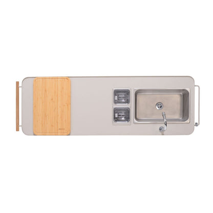 Portals Light Outdoor Kitchen | Coral Sand Aluminum & FSC Teak | Stainless Steel Sink | LifestyleGarden