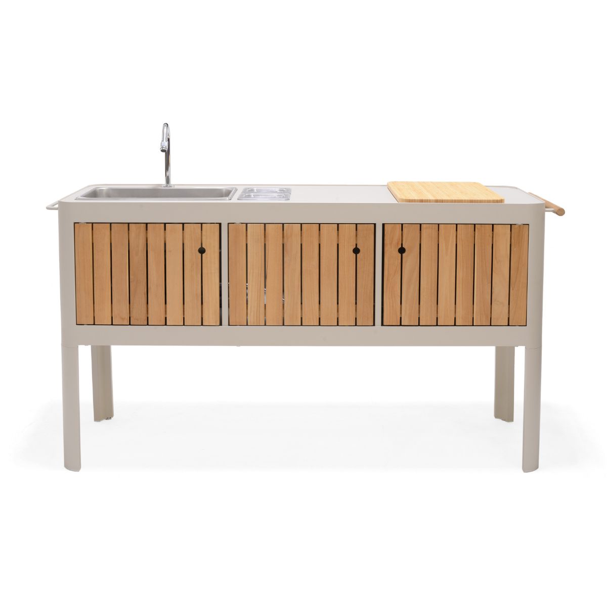 Portals Light Outdoor Kitchen | Coral Sand Aluminum & FSC Teak | Stainless Steel Sink | LifestyleGarden