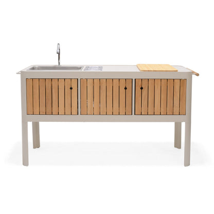 Portals Light Outdoor Kitchen | Coral Sand Aluminum & FSC Teak | Stainless Steel Sink | LifestyleGarden