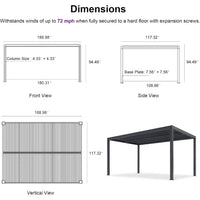 Gray Louvered Pergola Outdoor Aluminum Pergola with Adjustable Roof for Patio Gray Hardtop Gazebo