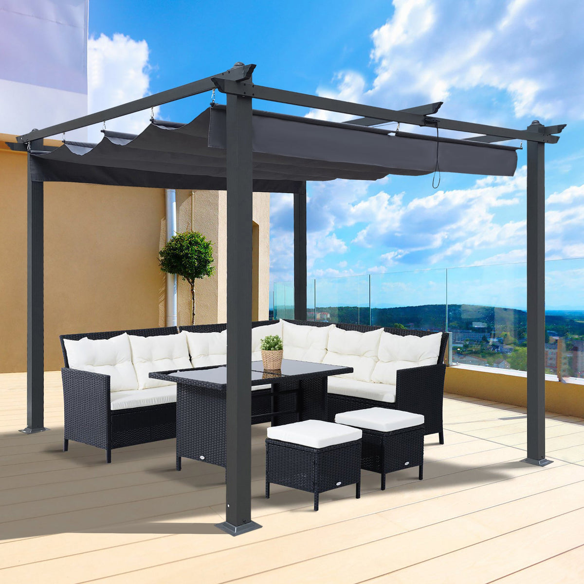 10' x 10' Outdoor Retractable Pergola with Canopy | Aluminum Frame, Gray