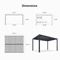 Gray Louvered Pergola Outdoor Aluminum Pergola with Adjustable Roof for Patio Gray Hardtop Gazebo