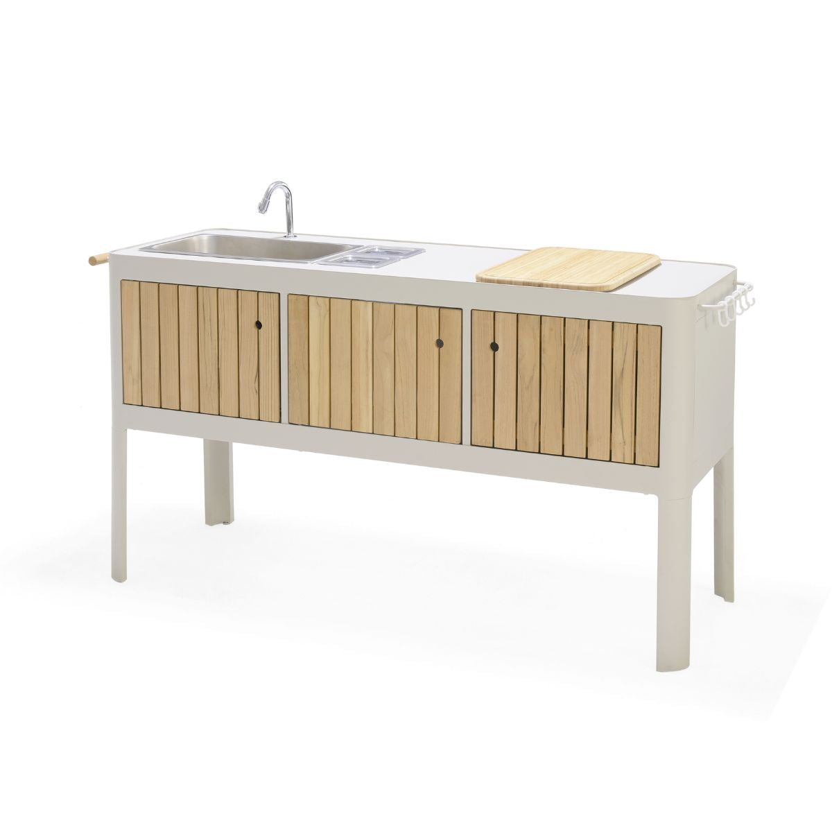 Portals Light Outdoor Kitchen | Coral Sand Aluminum & FSC Teak | Stainless Steel Sink | LifestyleGarden