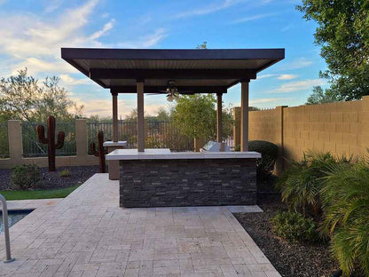 KoKoMo Aruba Outdoor Kitchen Island with 12' x 12' Pergola | 4-Burner Grill, Refrigerator & Lighting | LP or NG