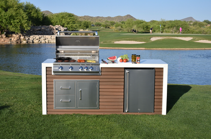 KoKoMo Waterfall Edge Outdoor Kitchen Island | 32" Built-In Grill, Waterfall Countertop | LP or NG | Made in USA