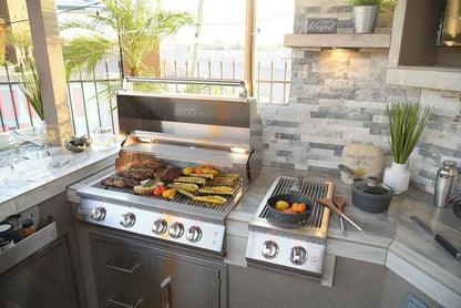 KoKoMo Bermuda Outdoor Kitchen Island | 7'6" x 9' BBQ Island with Built-In TV, Fire Pit & Bar | LP or NG | Made in USA
