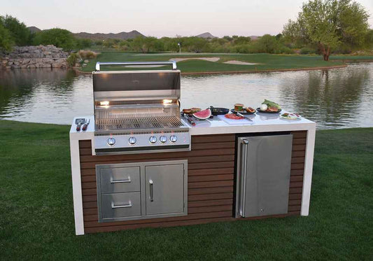 KoKoMo Waterfall Edge Outdoor Kitchen Island | 32" Built-In Grill, Waterfall Countertop | LP or NG | Made in USA
