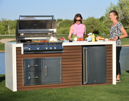 KoKoMo Waterfall Edge Outdoor Kitchen Island | 32" Built-In Grill, Waterfall Countertop | LP or NG | Made in USA