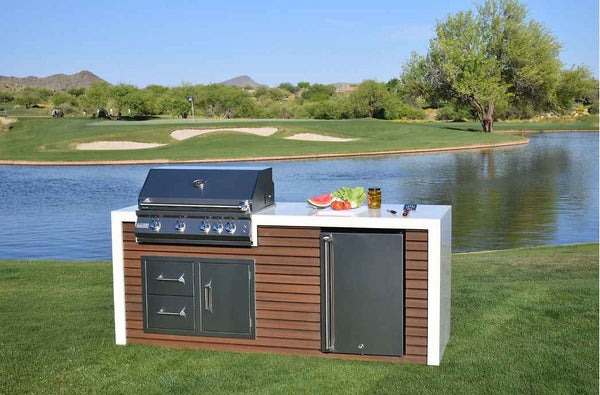 KoKoMo Waterfall Edge Outdoor Kitchen Island | 32" Built-In Grill, Waterfall Countertop | LP or NG | Made in USA
