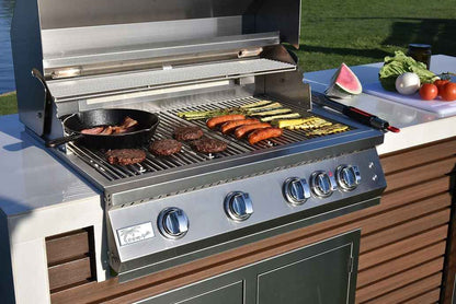 KoKoMo Waterfall Edge Outdoor Kitchen Island | 32" Built-In Grill, Waterfall Countertop | LP or NG | Made in USA