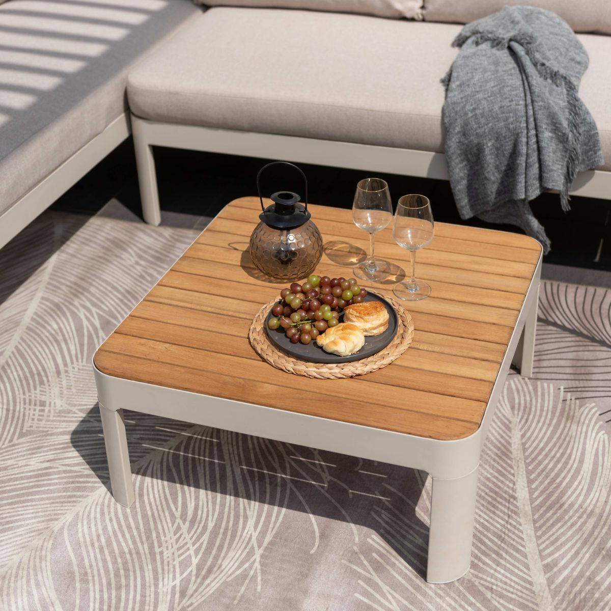 Portals Light Square Coffee Table | Coral Sand Aluminum & FSC Teak | LifestyleGarden