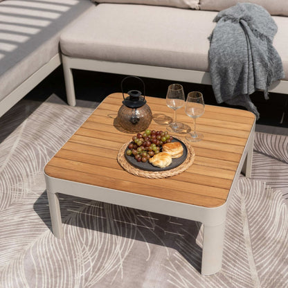 Portals Light Square Coffee Table | Coral Sand Aluminum & FSC Teak | LifestyleGarden