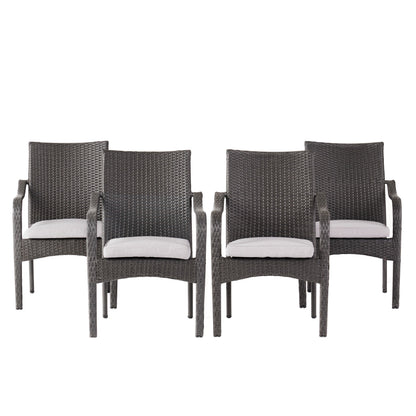 Acacia Wood Outdoor Dining Set | 6-Piece with Bench and 4 Stacking PE Rattan Chairs | Grey and Teak