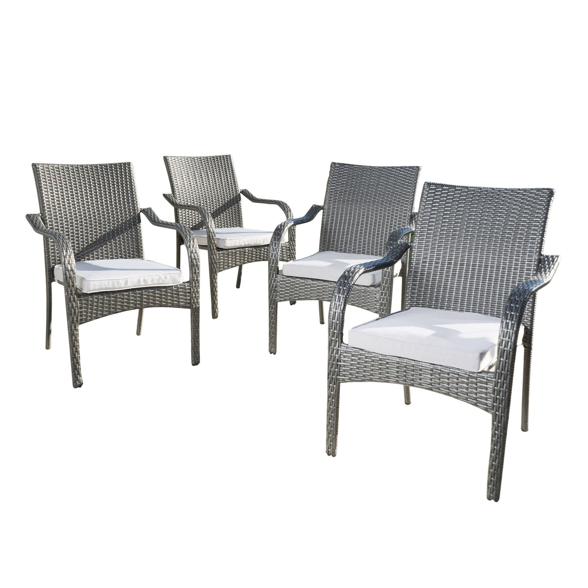 Acacia Wood Outdoor Dining Set | 6-Piece with Bench and 4 Stacking PE Rattan Chairs | Grey and Teak