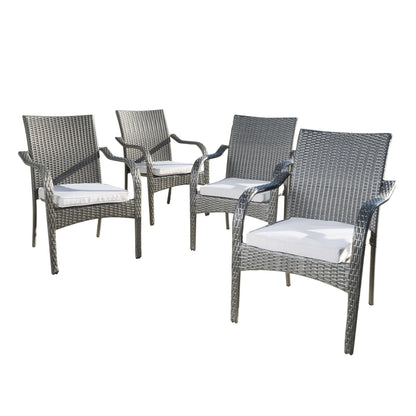 Acacia Wood Outdoor Dining Set | 6-Piece with Bench and 4 Stacking PE Rattan Chairs | Grey and Teak