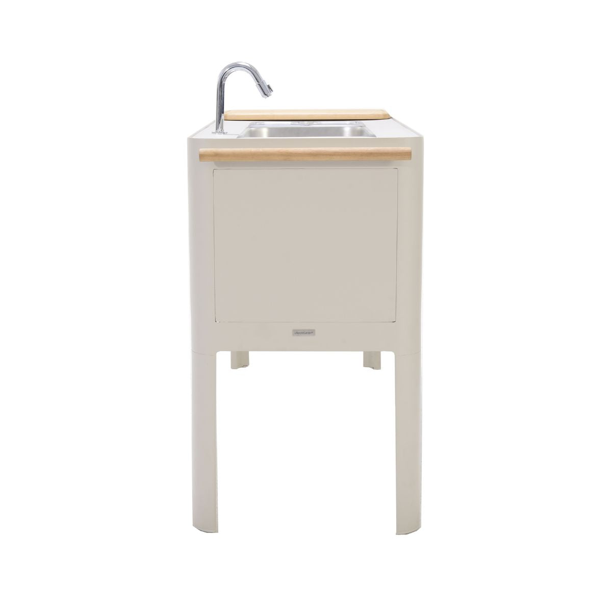 Portals Light Outdoor Kitchen | Coral Sand Aluminum & FSC Teak | Stainless Steel Sink | LifestyleGarden