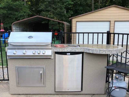 KoKoMo Maui BBQ Island | 7'6" Outdoor Kitchen with 33" Round Bar, LED Lights & Built-In Grill | LP or NG