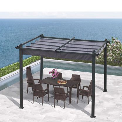 10' x 10' Outdoor Retractable Pergola with Canopy | Aluminum Frame, Gray