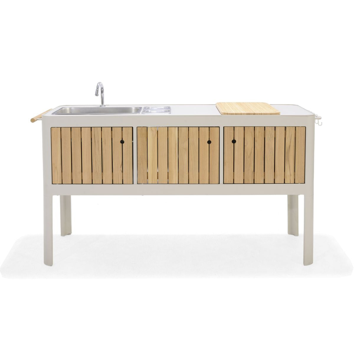 Portals Light Outdoor Kitchen | Coral Sand Aluminum & FSC Teak | Stainless Steel Sink | LifestyleGarden
