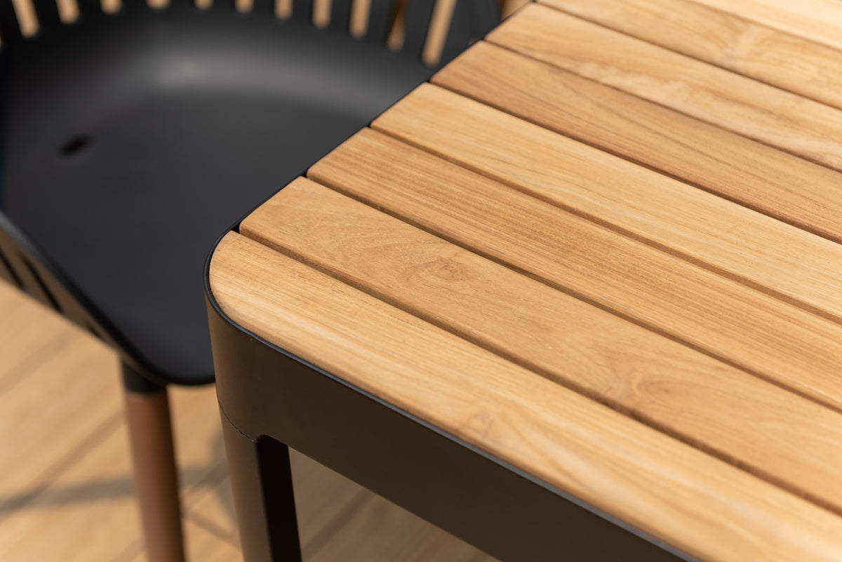 Portals Dark Dining Set | 9-Piece | FSC Teak Table & 8 Nassau Social Plastic® Chairs | LifestyleGarden