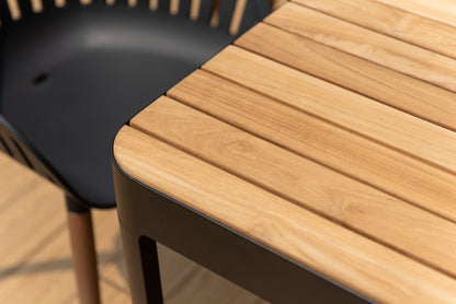 Portals Dark Dining Set | 9-Piece | FSC Teak Table & 8 Nassau Social Plastic® Chairs | LifestyleGarden