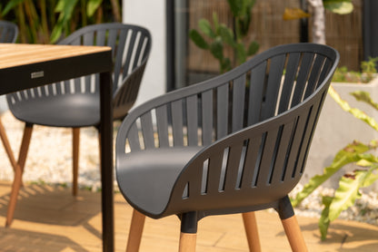 Portals Dark Dining Set | 9-Piece | FSC Teak Table & 8 Nassau Social Plastic® Chairs | LifestyleGarden