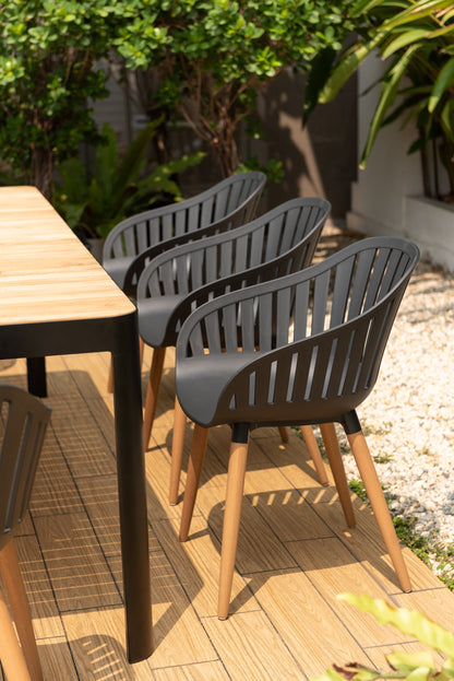 Portals Dark Dining Set | 9-Piece | FSC Teak Table & 8 Nassau Social Plastic® Chairs | LifestyleGarden