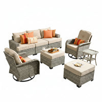 8-Piece Modular Outdoor Wicker Patio Set | Swivel Chairs, Ottomans & Side Table | Toject