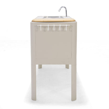 Portals Light Outdoor Kitchen | Coral Sand Aluminum & FSC Teak | Stainless Steel Sink | LifestyleGarden