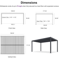 Gray Louvered Pergola Outdoor Aluminum Pergola with Adjustable Roof for Patio Gray Hardtop Gazebo