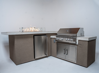 KoKoMo Outdoor Kitchen Island with Fire Feature | 7'6" x 9' Modular BBQ Island | Grill & Fire | LP or NG