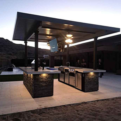 KoKoMo Big Island Sports Bar Outdoor Kitchen | Dual TVs, Built-In Grill & Bar | LP or NG | Made in USA