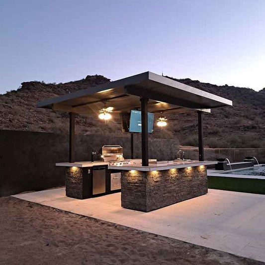 KoKoMo Big Island Sports Bar Outdoor Kitchen | Dual TVs, Built-In Grill & Bar | LP or NG | Made in USA