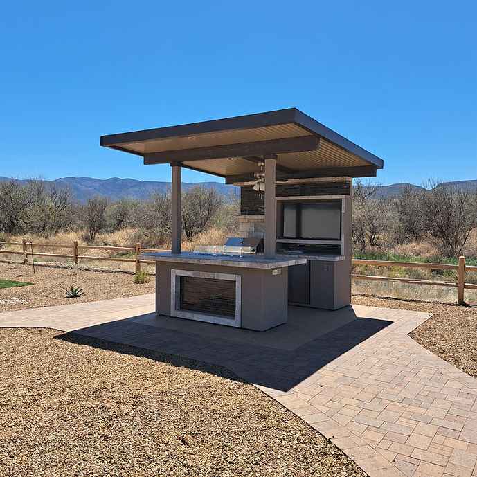 KoKoMo Baja Outdoor Kitchen with 12' x 12' Patio Cover | Modular BBQ Island with Grill, Refrigerator & Bar Seating | LP or NG