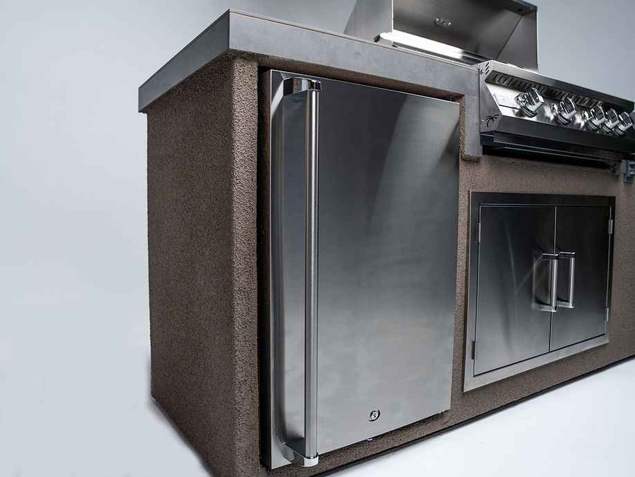 KoKoMo 7' Outdoor Kitchen Island | Built-In 32" Grill & Integrated Refrigerator | Stainless Steel | LP or NG | Patio Elegance