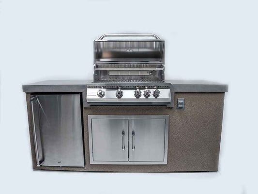 KoKoMo 7' Outdoor Kitchen Island | Built-In 32" Grill & Integrated Refrigerator | Stainless Steel | LP or NG | Patio Elegance