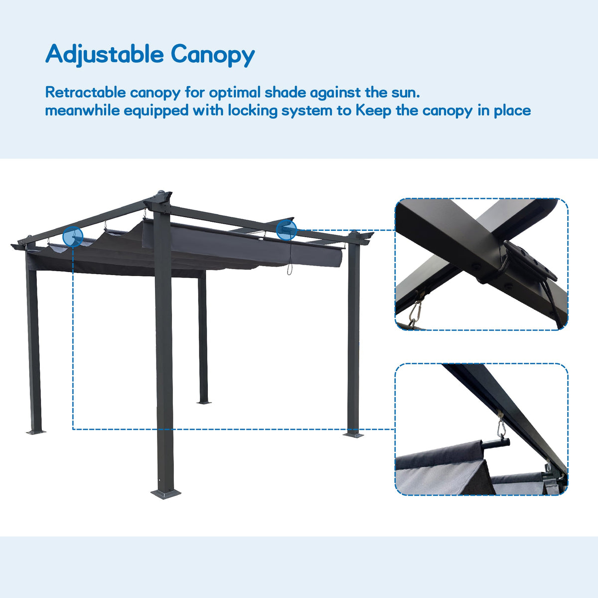 10' x 10' Outdoor Retractable Pergola with Canopy | Aluminum Frame, Gray