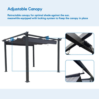10' x 10' Outdoor Retractable Pergola with Canopy | Aluminum Frame, Gray