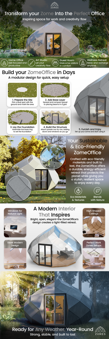 Patio Elegance Zomes Office | Outdoor Office Pod with Panoramic Glass | Weather-Resistant | Free Shipping