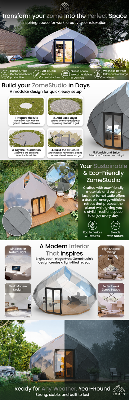 Patio Elegance Zomes Pod | 120 sq ft Eco-Friendly Outdoor Pod | Insulated, Weather-Resistant | Free Shipping